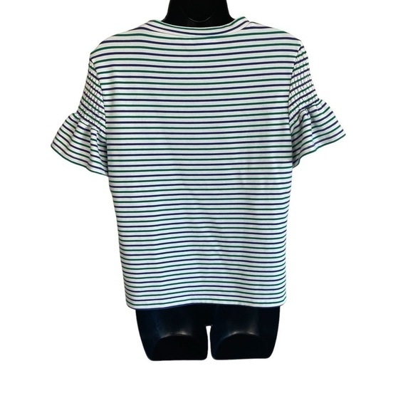 Euc Anthropologie women’s top, striped, blue/green/white, size medium. - Picture 3 of 8